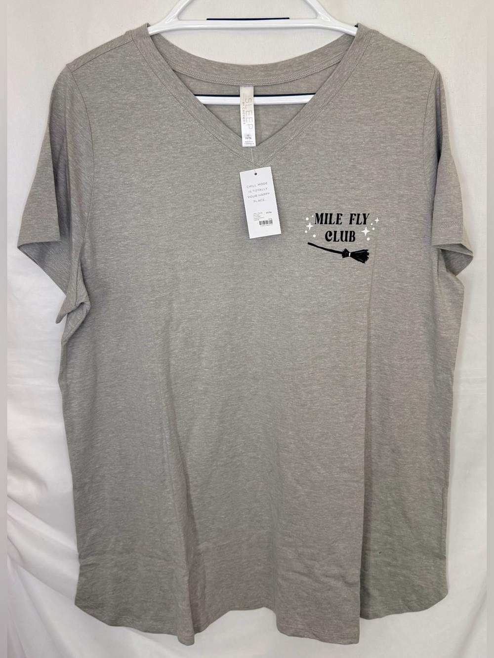Cacique Gray V‑Neck Sleep Tee with 'Mile Fly Club' Short set 14/16